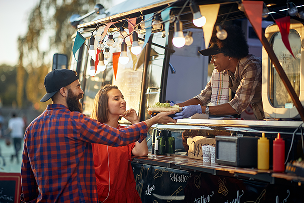 Food truck serving customers